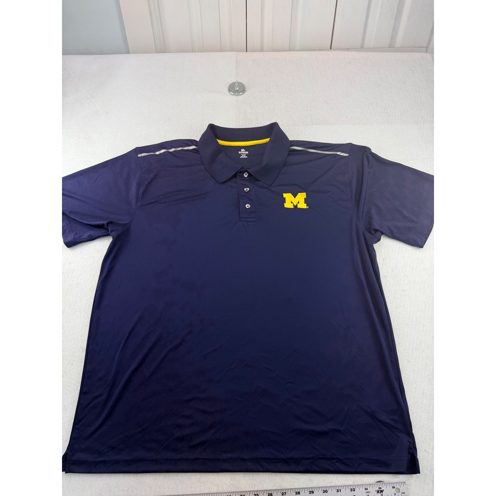 Knights Apparel Michigan Wolverines Polo Shirt Mens 2XL Navy Blue Yellow Logo